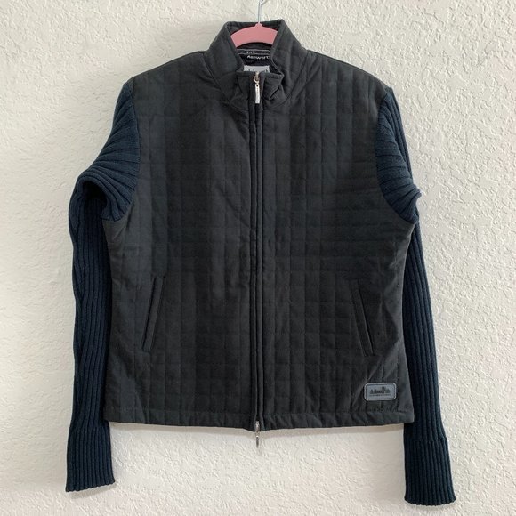 Ashworth Jackets & Blazers - Ashworth NWT Women M Black/Navy Blue Zip Mock Neck Jacket Quilted Body Knit Arms